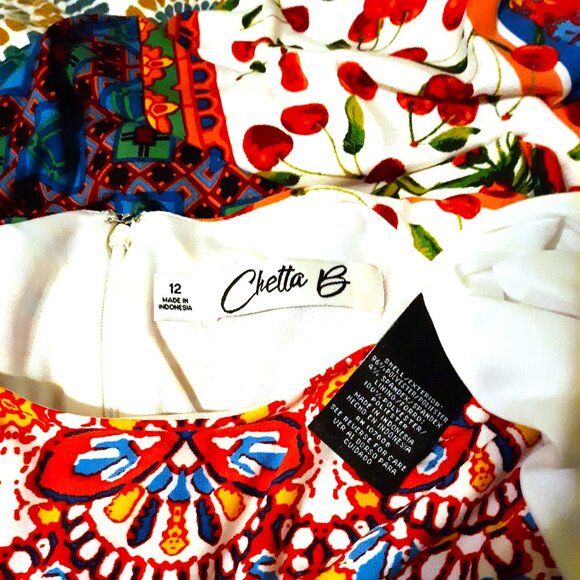 Chetta B Dress Wild Cherry Floral Mosaic Artsy Sleeveless Midi Ruched Waist 12 - Picture 5 of 6